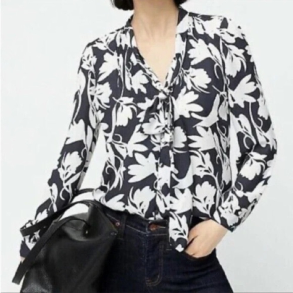 J. Crew Navy and White Floral Blouse